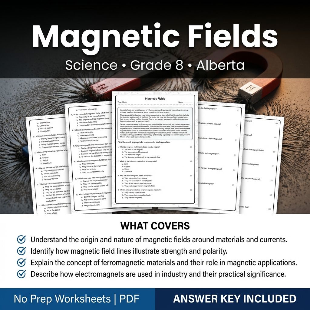 Grade 8 Science Worksheet on Magnetic Fields | Alberta Standards