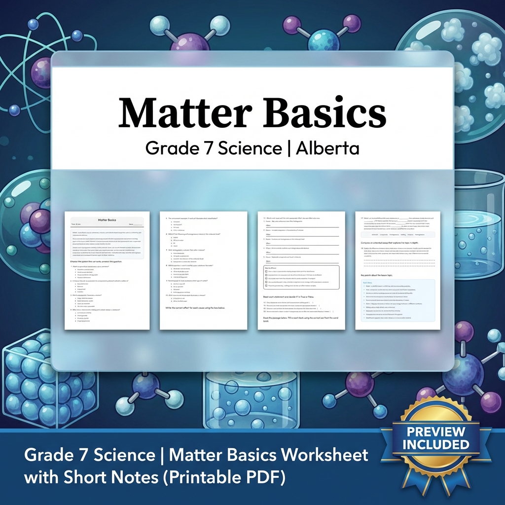 Grade 7 Science | Matter & Chemical Change UNIT Worksheet Bundle  — included worksheet 2