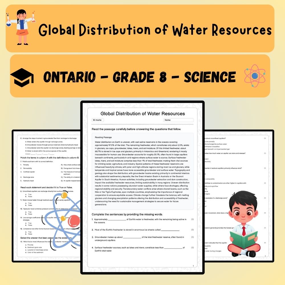 Grade 8 Science worksheet worksheet — Grade 8 Science | Global Water Resources Distribution Worksheet (PDF) — page 1