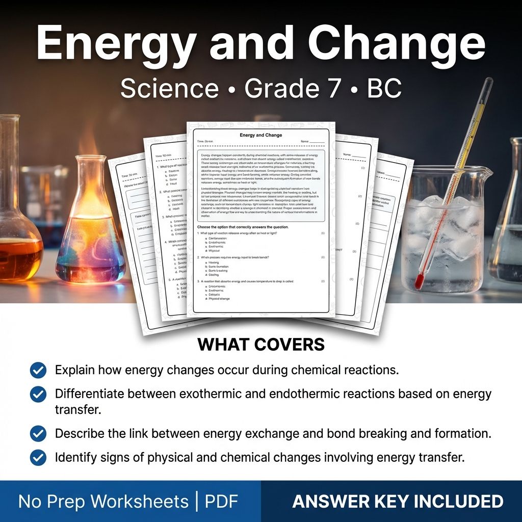 Grade 7 Science Worksheet | Energy and Change Practice + Answer Key (Printable PDF)
