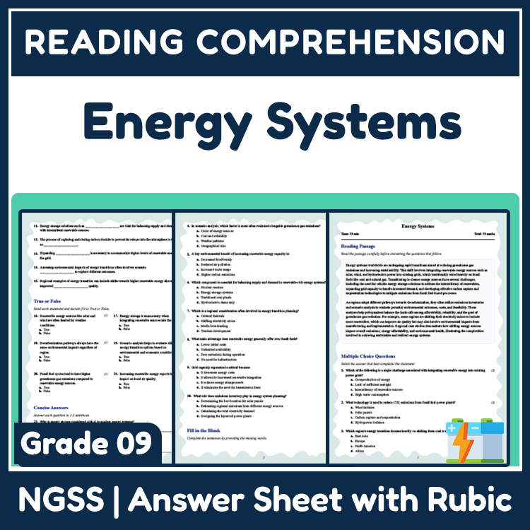 Grade 9 Science reading worksheets worksheet — 9th Grade Science | Energy Systems Reading Worksheet & Answer Key (PDF) — p…