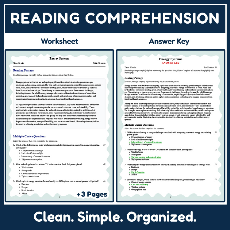 Grade 9 Science reading worksheets worksheet — 9th Grade Science | Energy Systems Reading Worksheet & Answer Key (PDF) — p…
