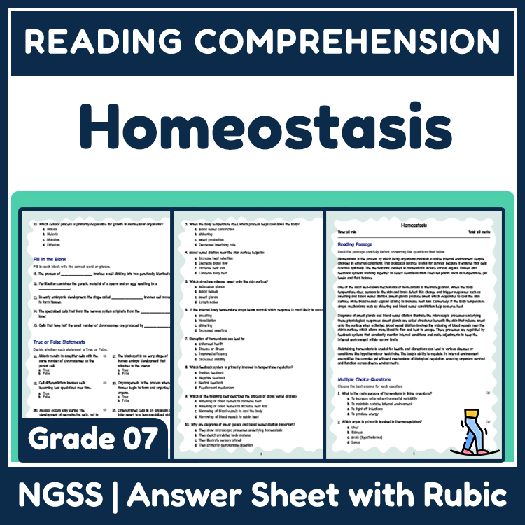 Science reading worksheets worksheet — 7th Grade Science | Homeostasis Reading Worksheets Complete Practice Set — page 1