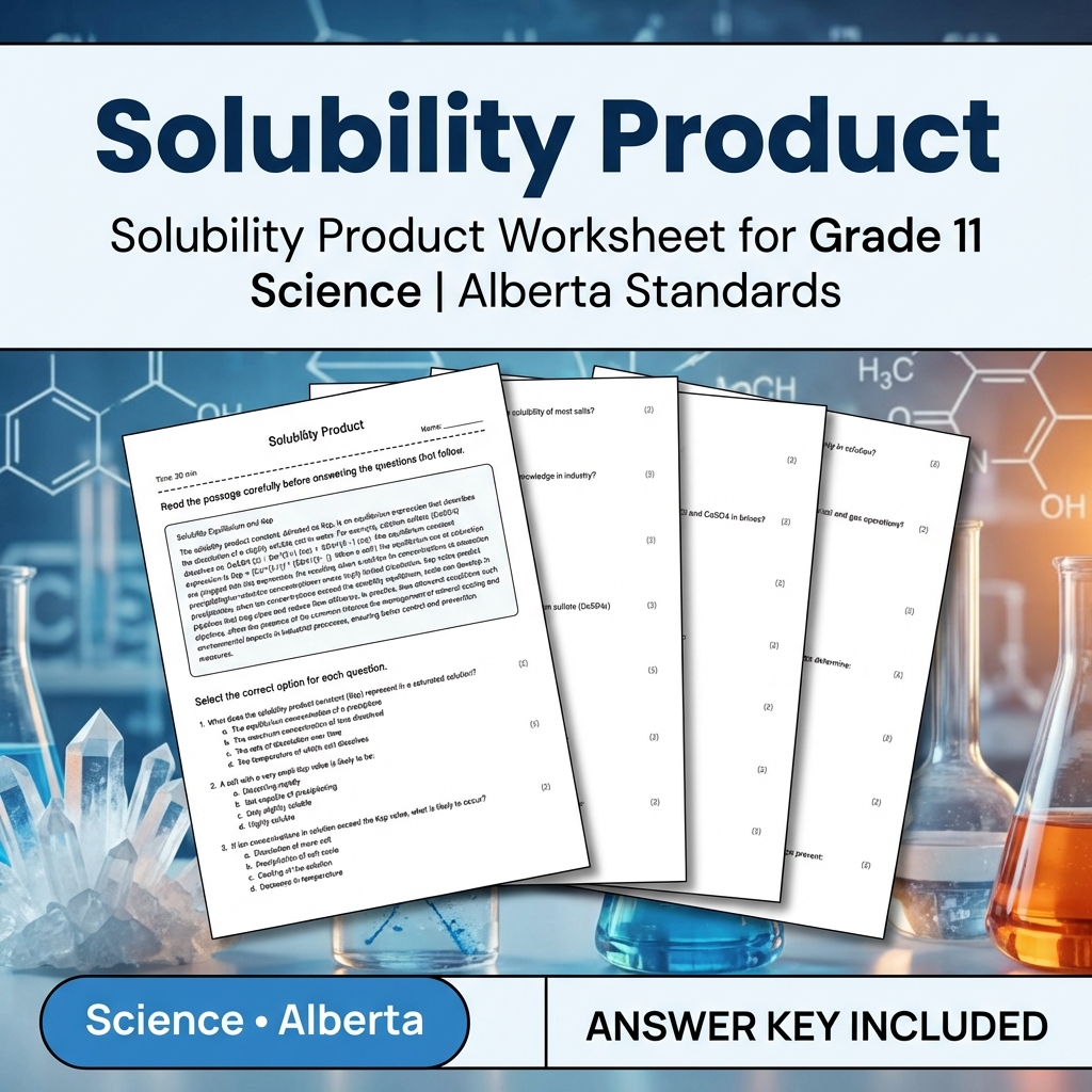 Solubility Product Worksheet for Grade 11 Science | Alberta Standards