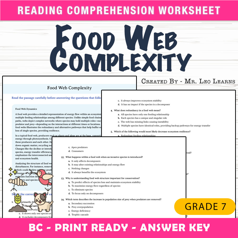 Grade 7 Science worksheet mcq paper worksheet — Grade 7 Science — Food Web Complexity Worksheet for Mastery — page 1