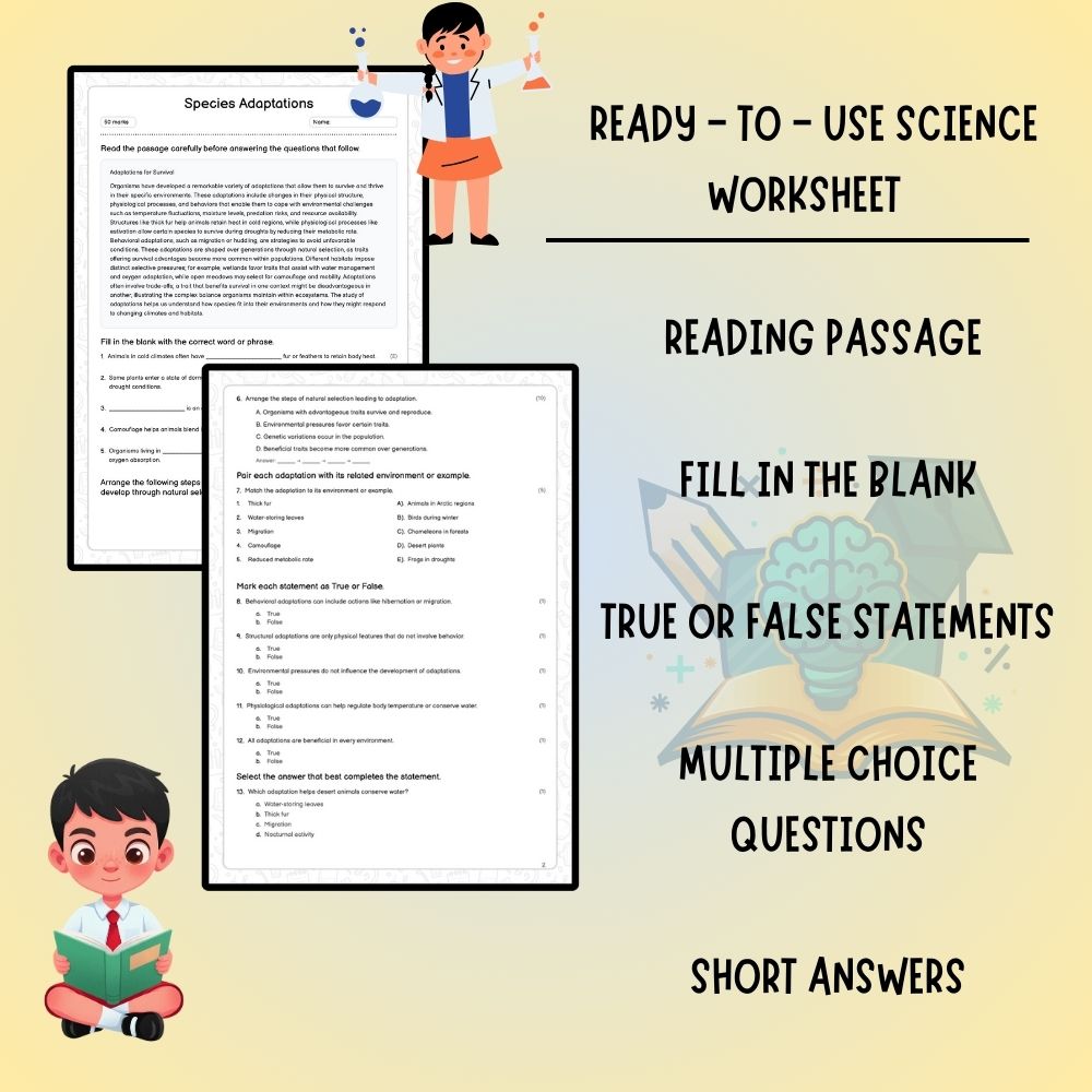 Grade 7 Science worksheet worksheet — Grade 7 Science | Species Adaptations Worksheet (PDF ) – Ontario Standards — page 2