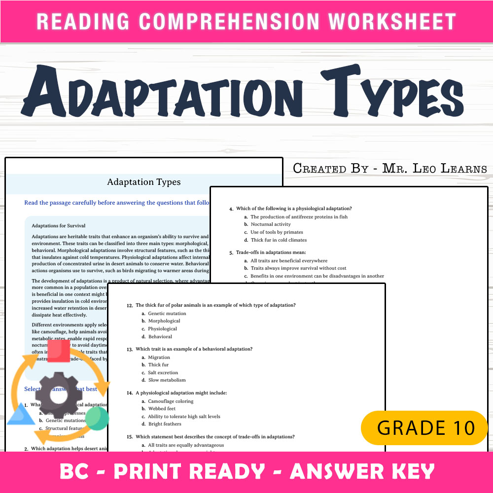 Grade 10 Science worksheet mcq paper worksheet — Grade 10 Science — Adaptation Types Worksheet MCQ Paper for Mastery — page 1