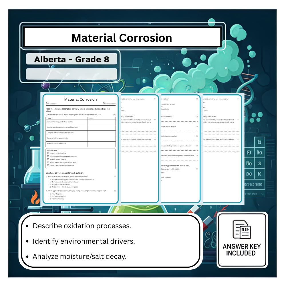 Grade 8 Science science 1 worksheet — Grade 8 Science | Material Corrosion Worksheet (PDF) – Alberta Standard