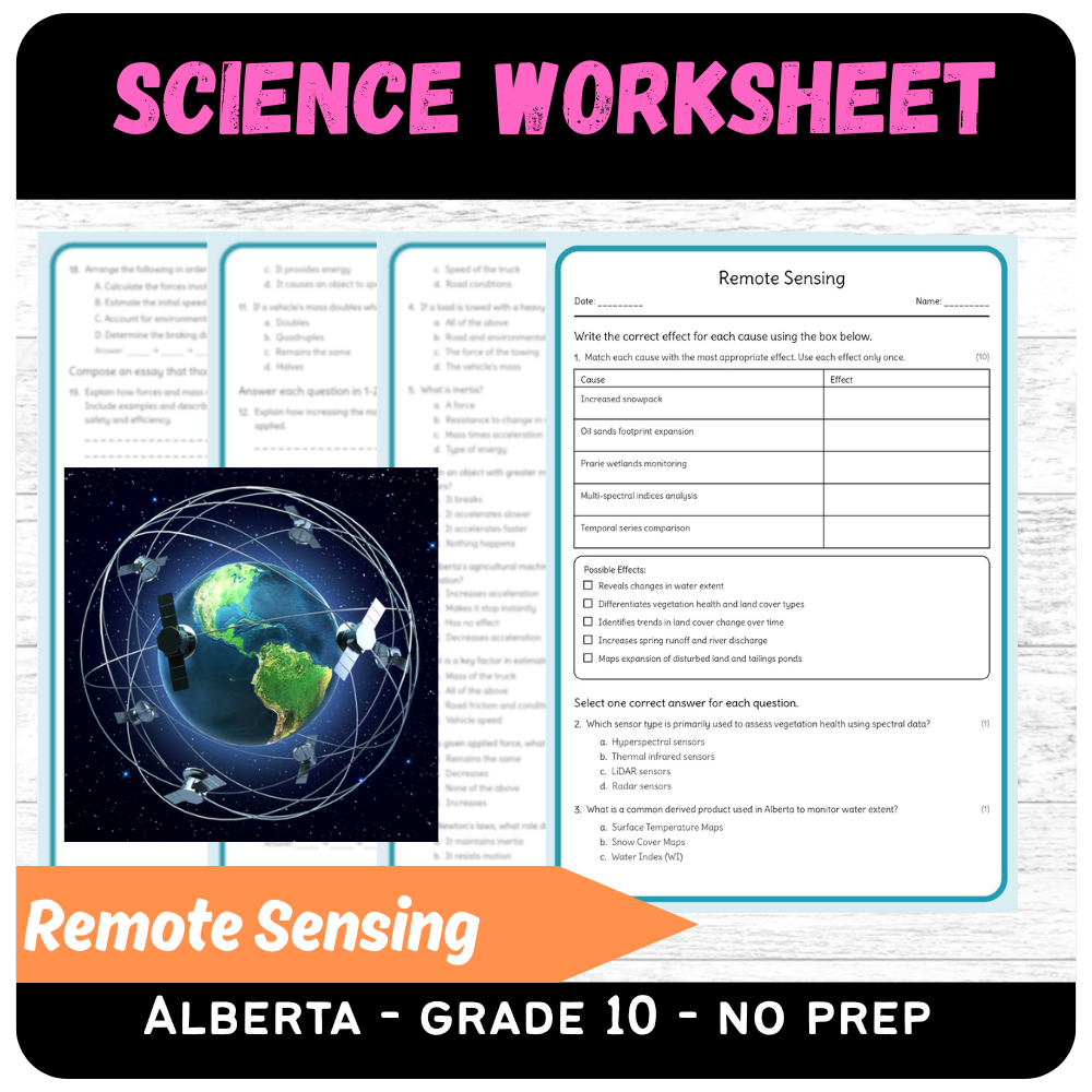 Grade 10 Science | Remote Sensing (Worksheet + Answer Key) – Alberta Standards