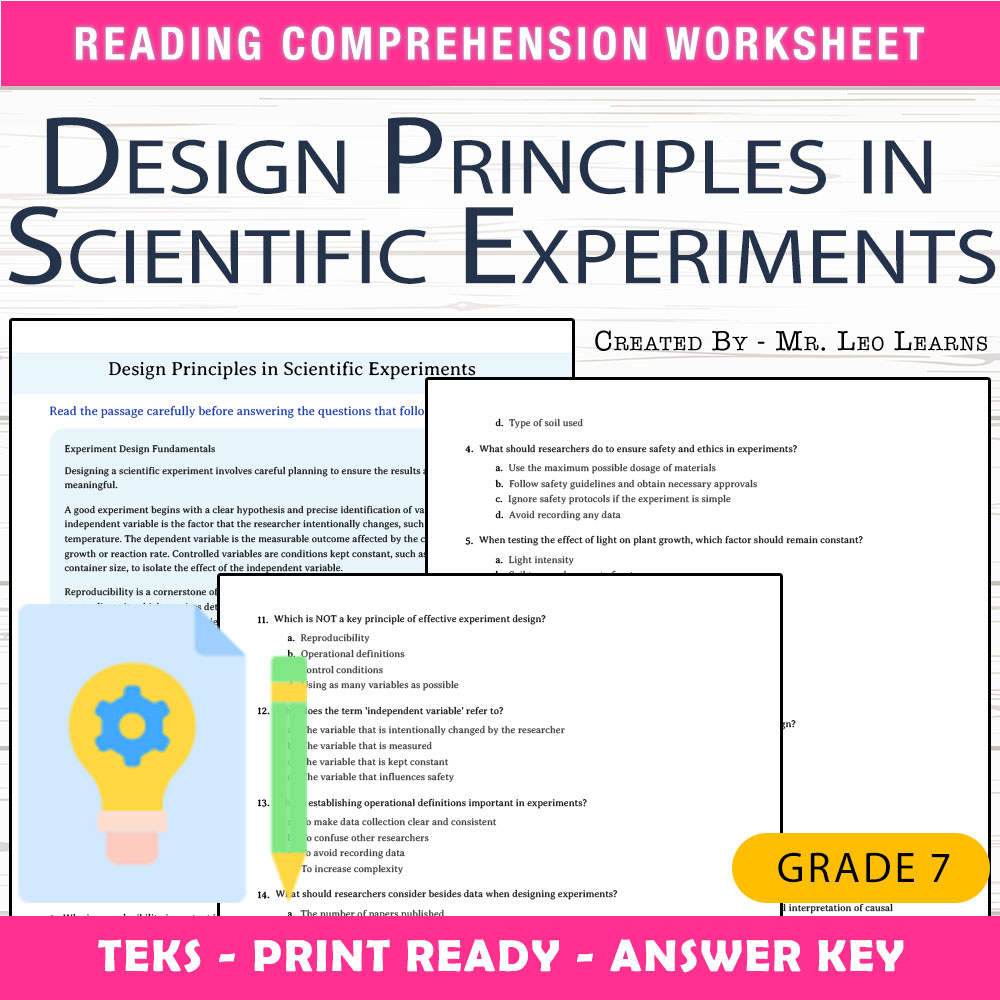 Grade 7 Science worksheet worksheet — Grade 7 Science — Design Principles in Scientific Experiments Worksheet for Mastery…