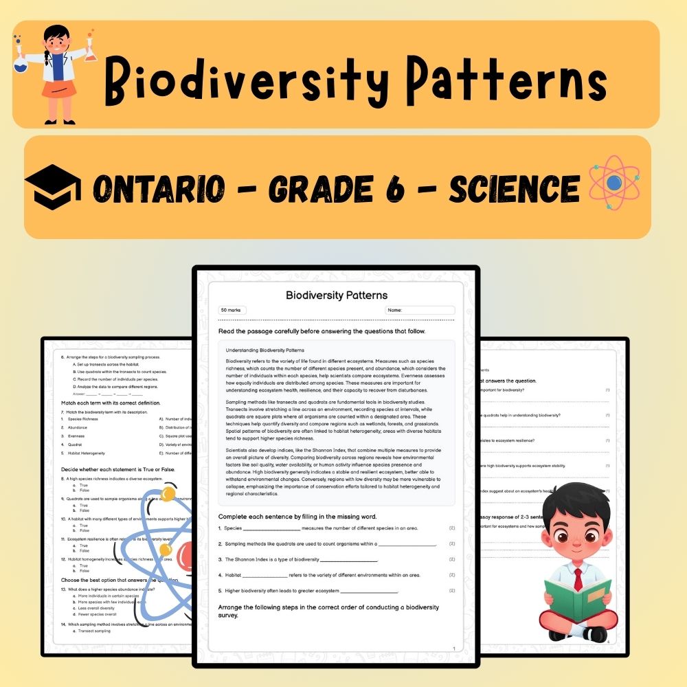 Grade 6 Science worksheet worksheet — 6th Grade Science | Biodiversity Patterns Worksheet (PDF) — page 1