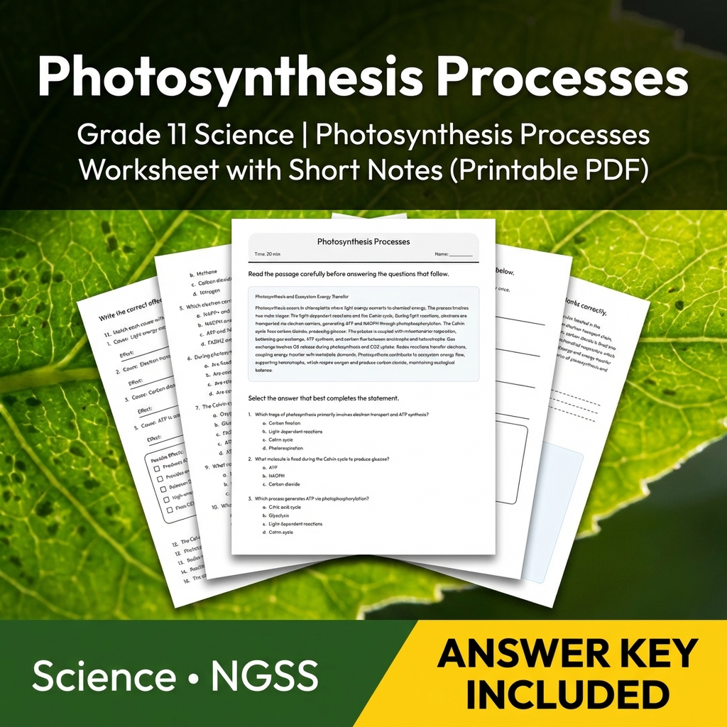 Grade 11 Science NGSS Worksheet Bundle – Ecosystem, Genetics & Physics Topics — included worksheet 5