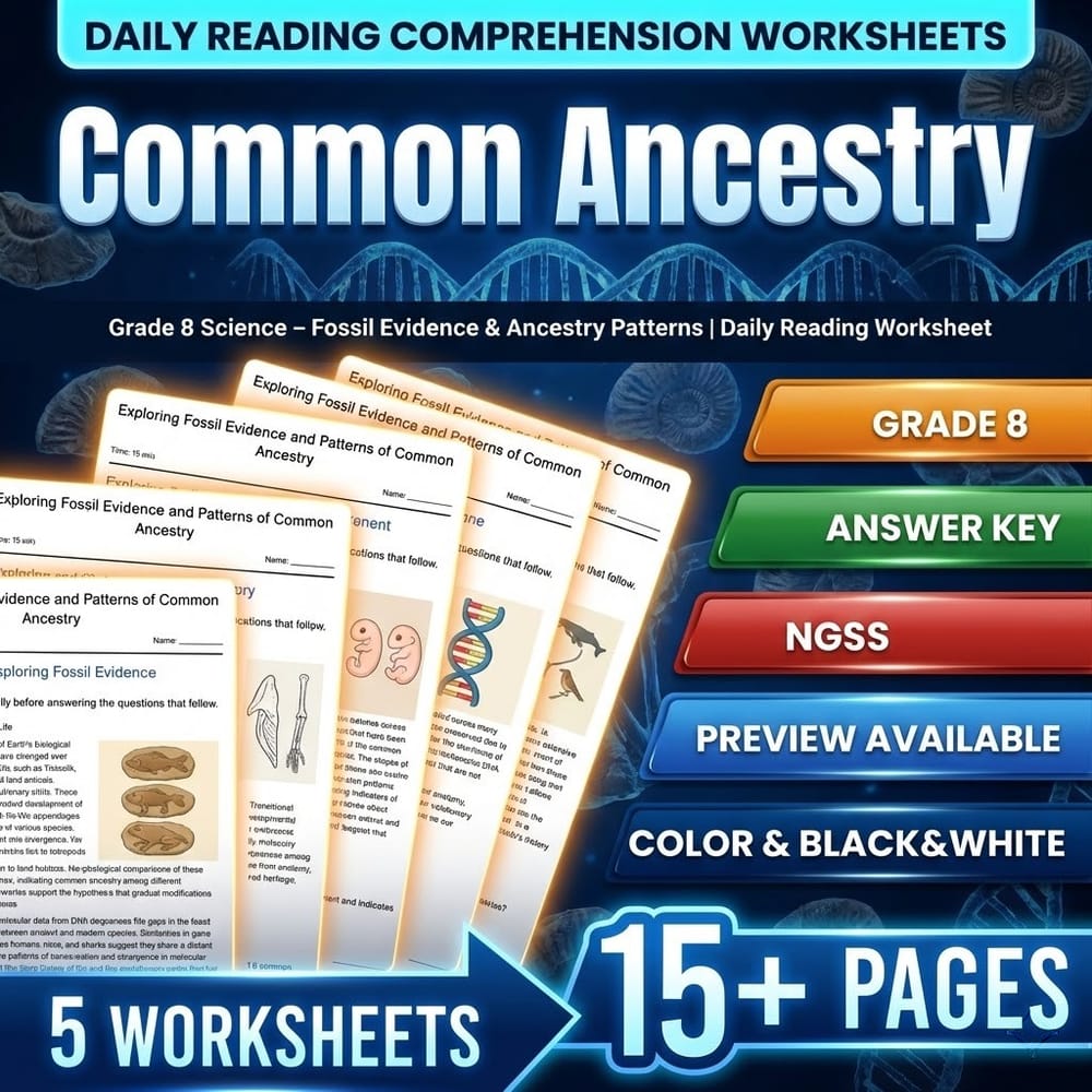 Grade 8 Science – Fossil Evidence & Ancestry Patterns | Daily Reading Worksheet