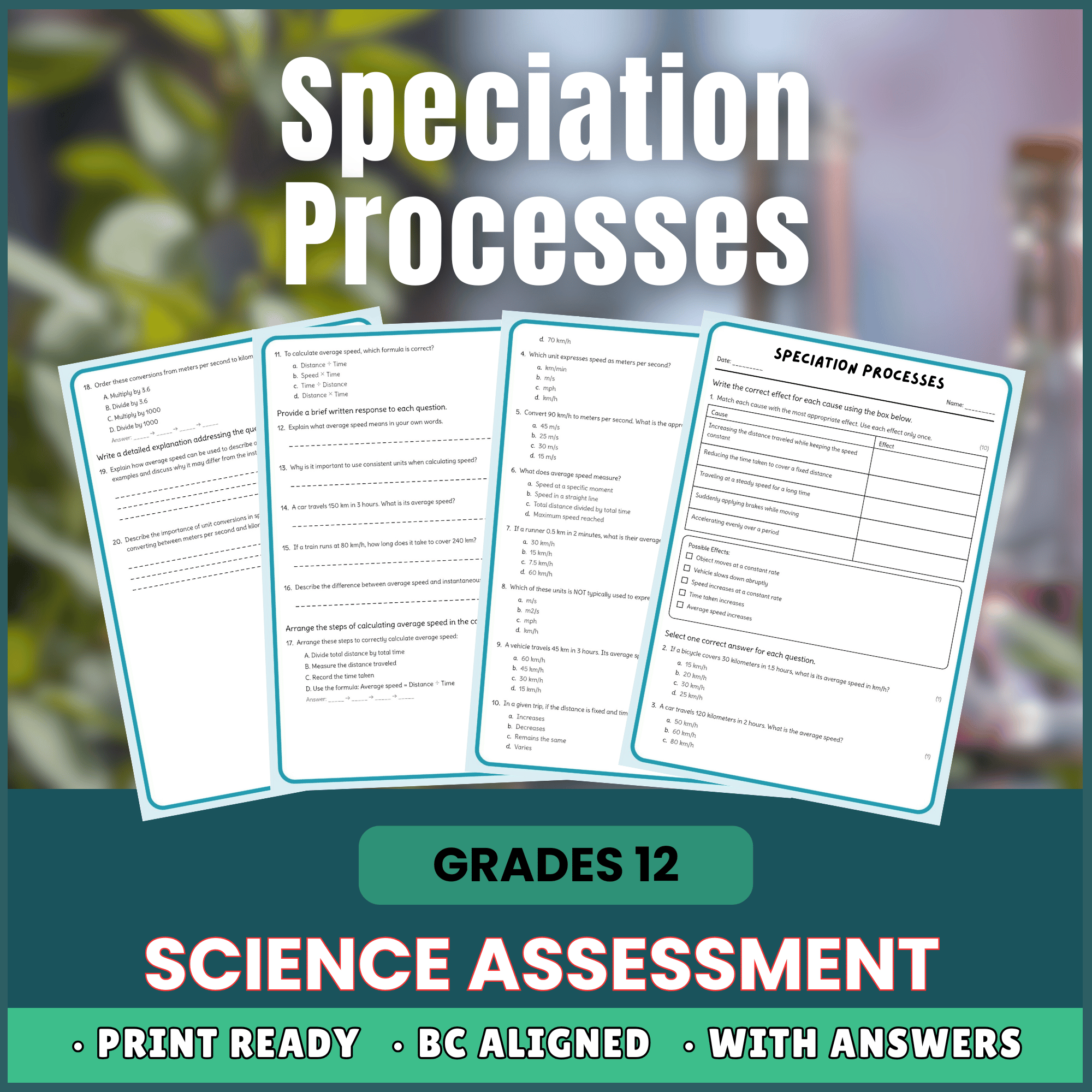 Grade 12 Science – Speciation Processes Worksheet with Answer Key (PDF)