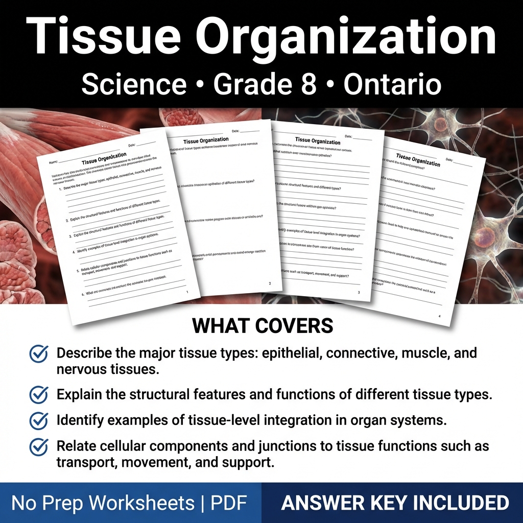 Grade 8 Science Worksheet on Tissue Organization | Ontario Standards