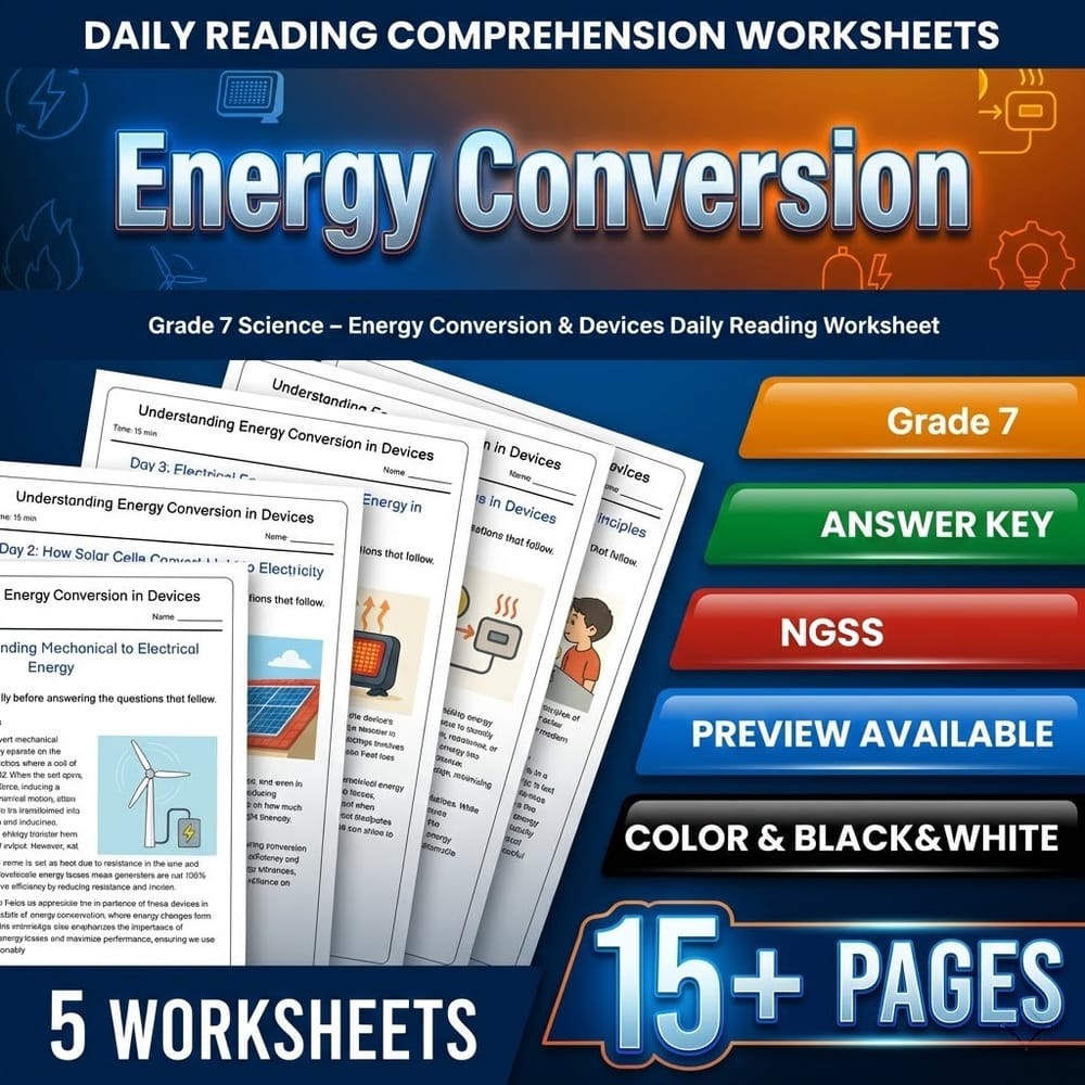 Grade 7 Science – Energy Conversion & Devices Daily Reading Worksheet