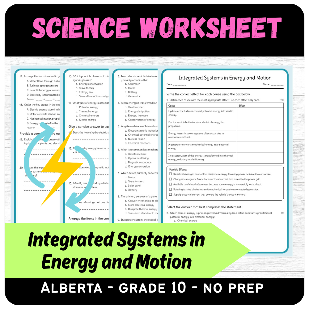 Grade 10 Science | Integrated Energy Systems Worksheet (PDF)