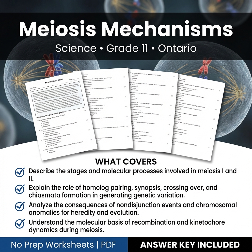 Meiosis Mechanisms Worksheet | Science Practice and Assessment Grade 11