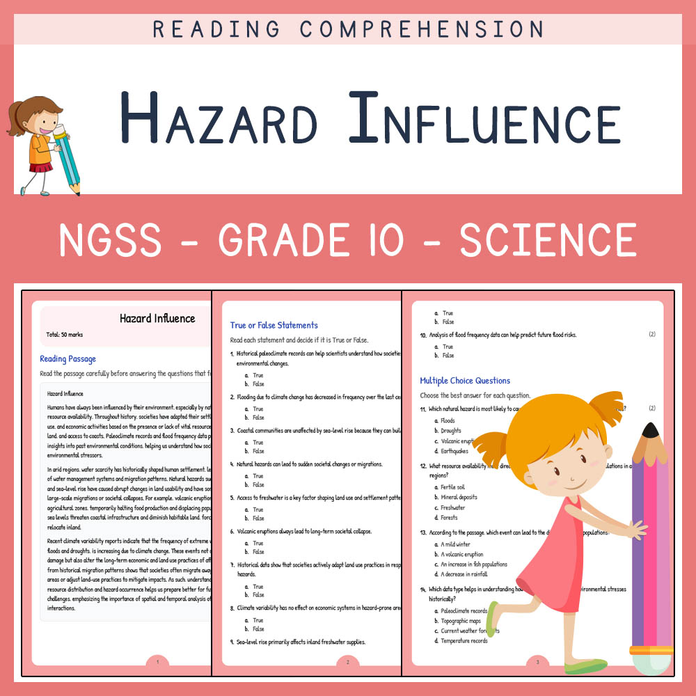 Grade 10 Science worksheet worksheet — Grade 10 Science | Hazard Influence Worksheet (PDF + Answer Key) NGSS Aligned — page 1
