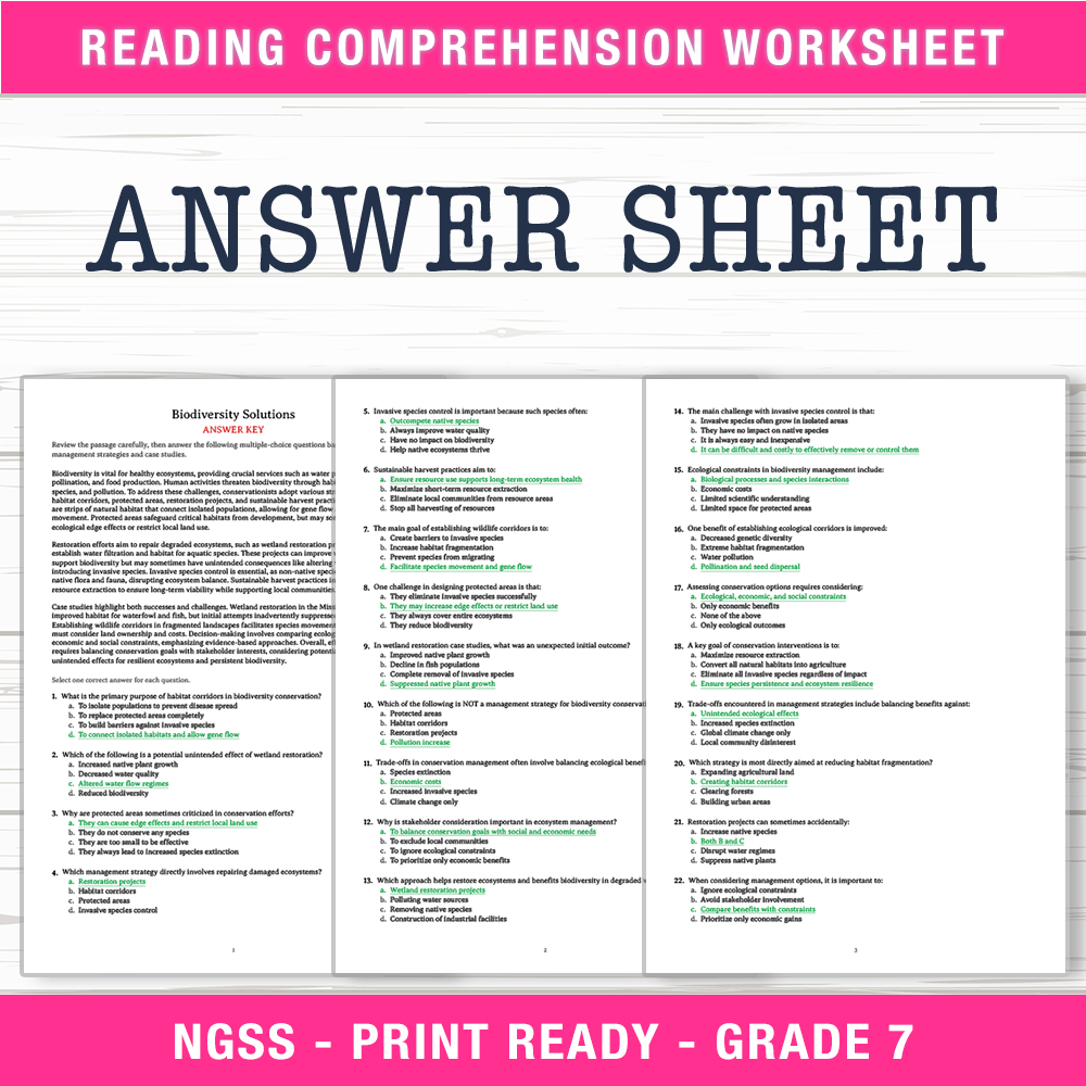 Grade 7 Science worksheet worksheet — Grade 7 Science | Biodiversity Solutions Worksheet (PDF + Answer Key) — page 2