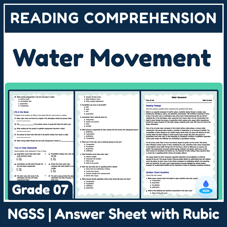 Science reading worksheets worksheet — 7th Grade  | Water Movement & Water Cycle Mastery (Worksheet + Answer Key) — page 1