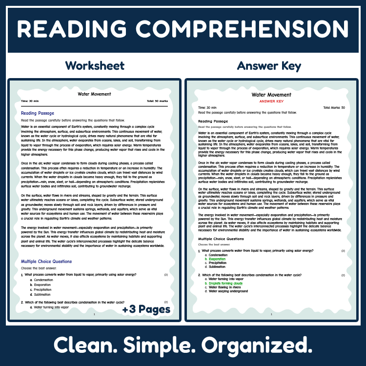 Science reading worksheets worksheet — 7th Grade  | Water Movement & Water Cycle Mastery (Worksheet + Answer Key) — page 2