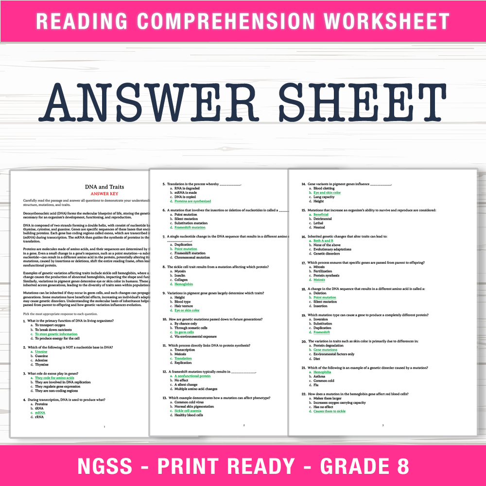 Grade 8 Science worksheet worksheet — Grade 8 Science | DNA and Traits Worksheet (PDF + Answer Key) — page 2