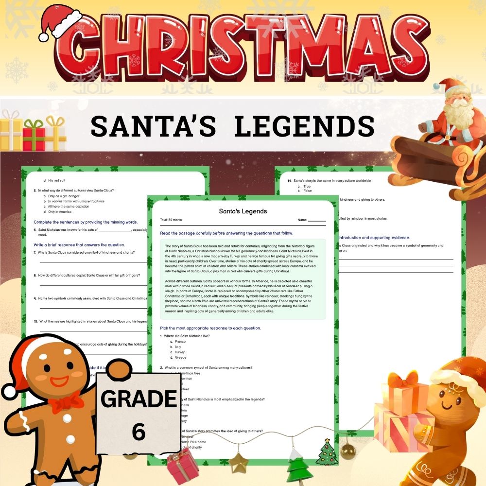 Grade 6 Seasonal Theme – Santa's Legends Worksheet 