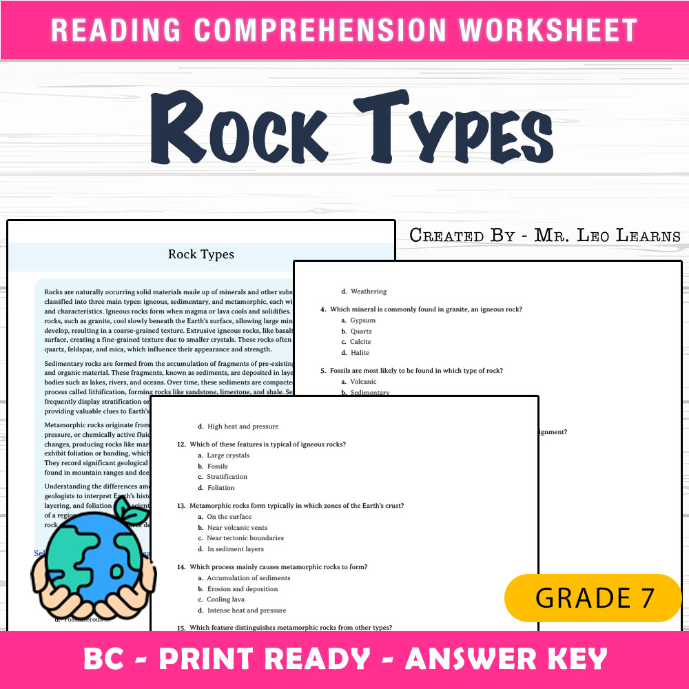 Grade 7 Science worksheet mcq paper worksheet — Grade 7 Science — Rock Types Worksheet MCQ Paper for Mastery — page 1