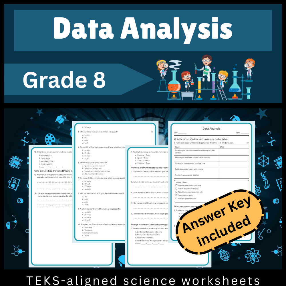 Grade 8 Science science 1 worksheet — Grade 8 Science | Data Analysis Worksheet (Worksheet + Answer Key) – TEKS Aligned