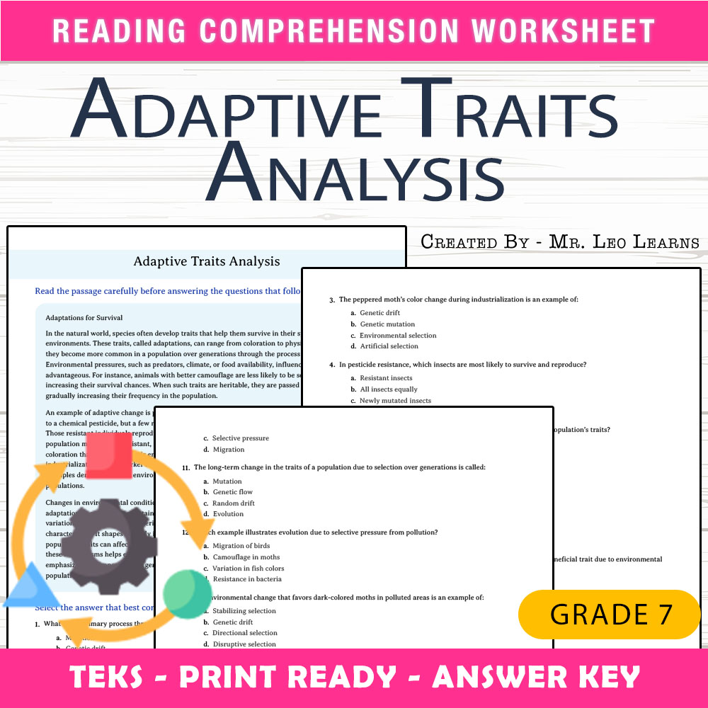 Grade 7 Science worksheet worksheet — Grade 7 Science — Adaptive Traits Analysis Worksheet for Mastery — page 1