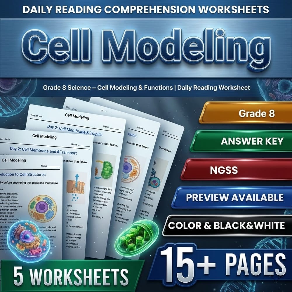 Grade 8 Science – Cell Modeling & Functions | Daily Reading Worksheet