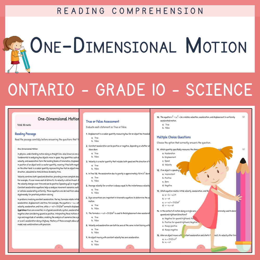 Grade 10 Science worksheet elena worksheet — Grade 10 Science  | One-Dimensional Motion Worksheet | Ontario Standards — pa…