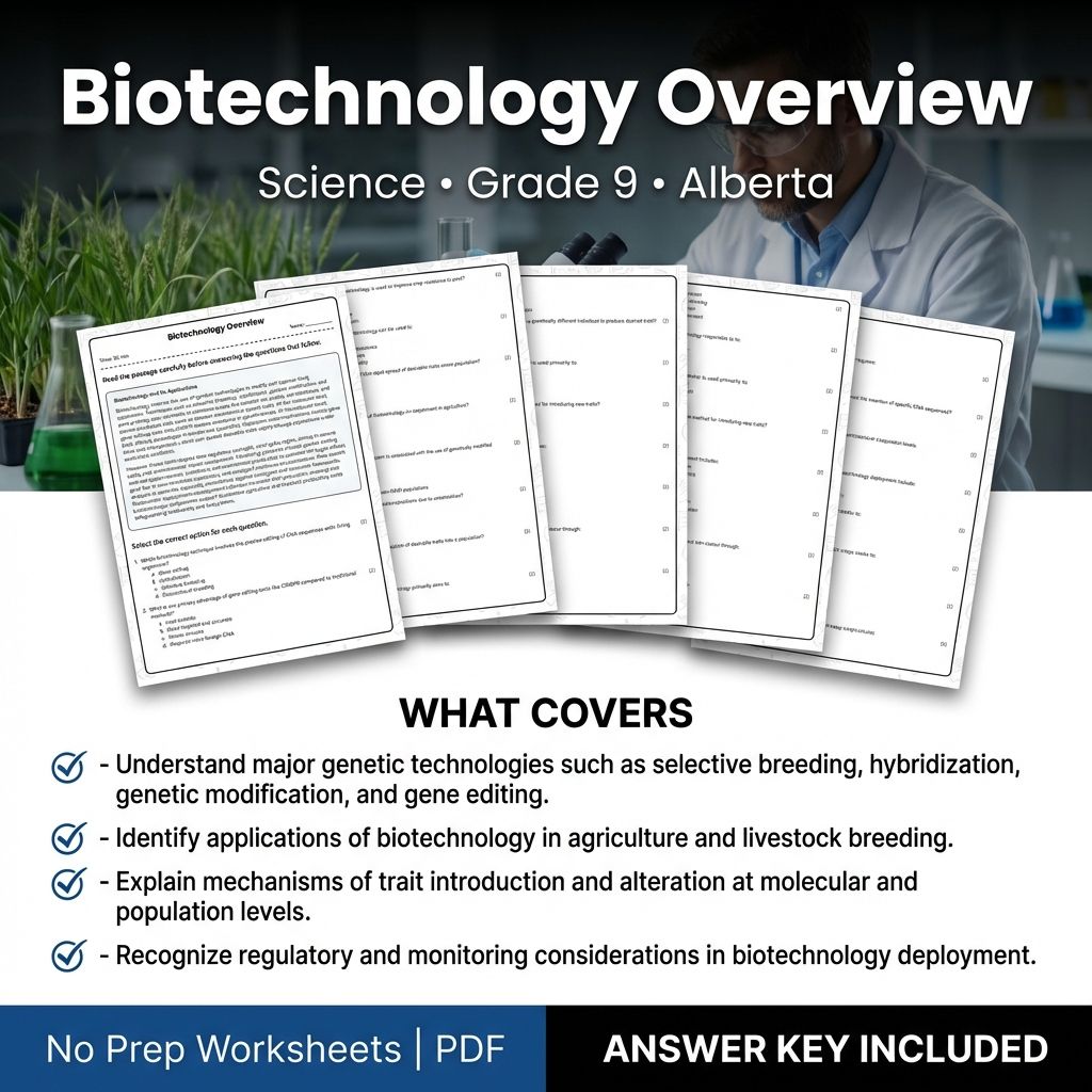 Biotechnology Overview Worksheet for Grade 9 Science | Alberta Standards