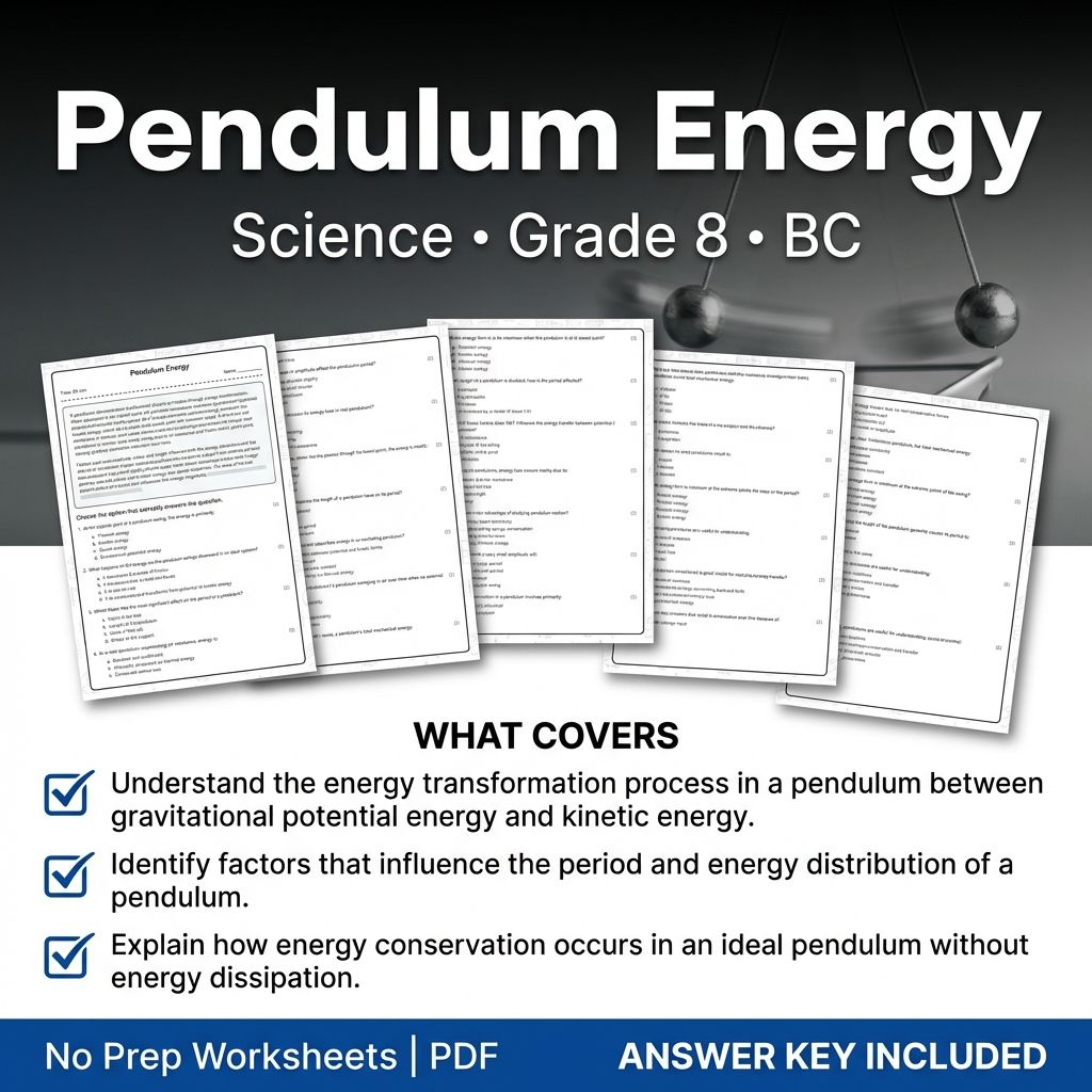 Grade 8 Science | Pendulum Energy Worksheet & Answer Key (Printable PDF)