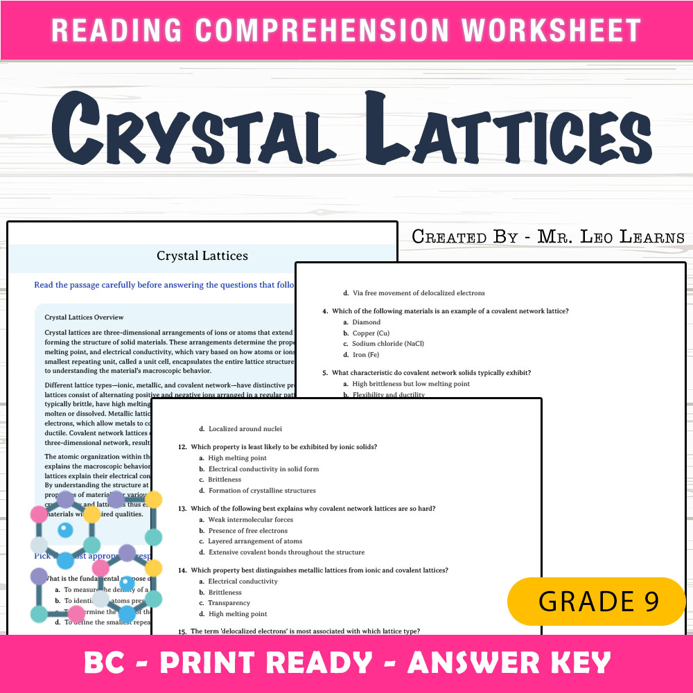 Grade 9 Science worksheet mcq paper worksheet — Grade 9 Science — Worksheet MCQ Paper for Mastering Crystal Lattices — page 1