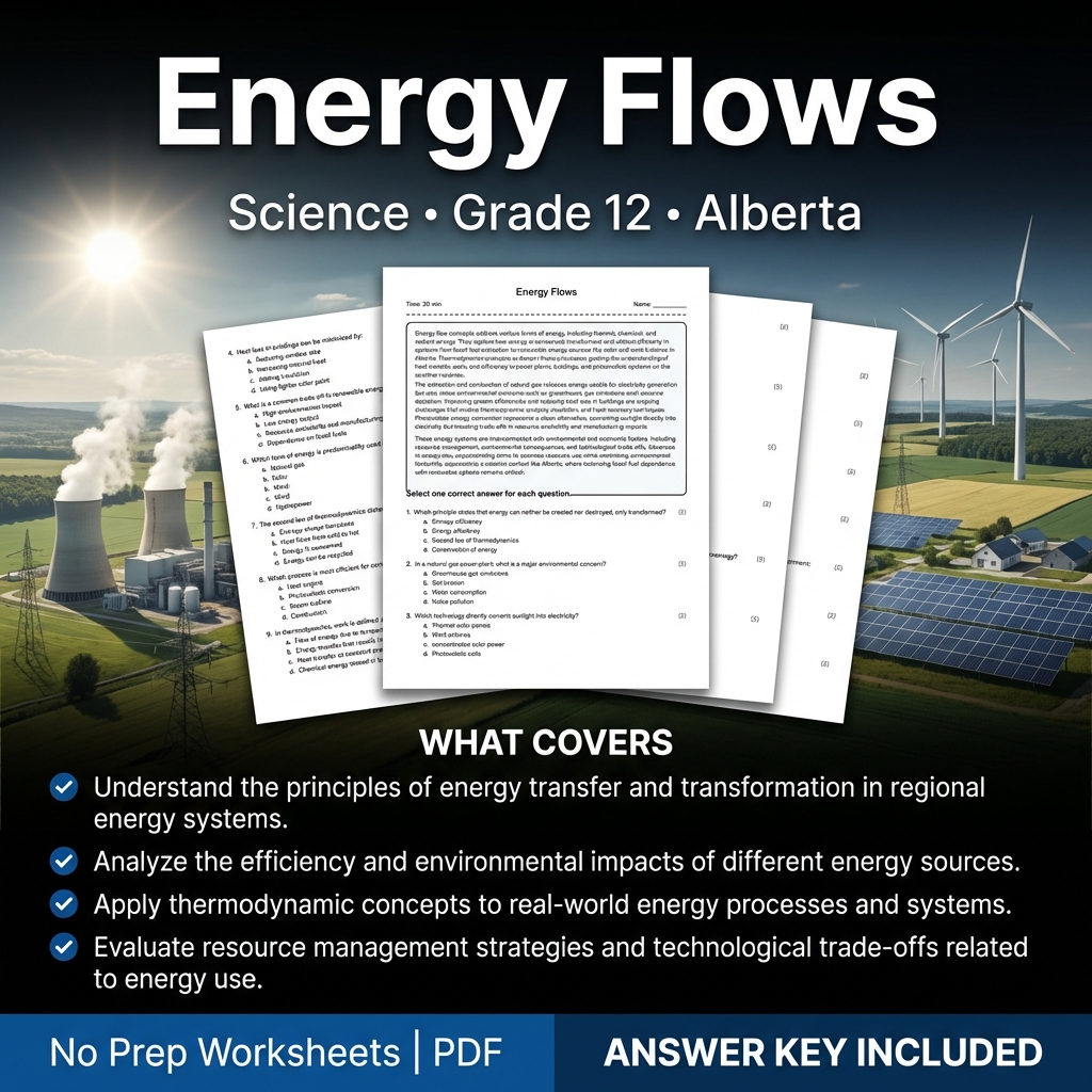 Energy Flows Worksheet for Grade 12 Science | Alberta Standards