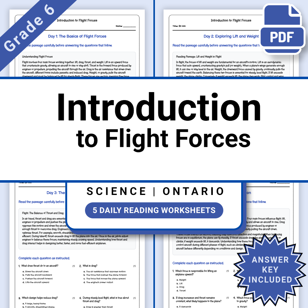 Grade 6 Science Flight Lesson Bundle | Ontario Framework — included worksheet 1