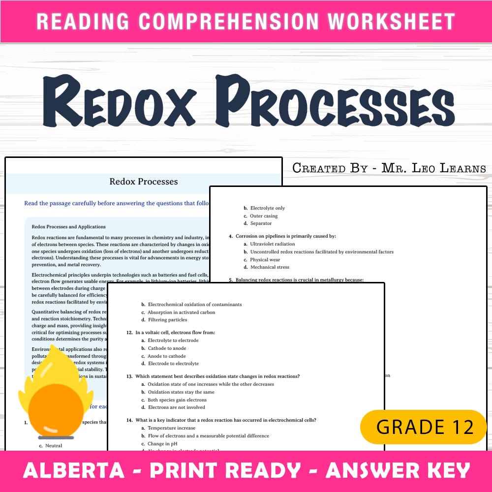 Grade 12 Science worksheet mcq paper worksheet — Grade 12 Science — Redox Processes Worksheet MCQ Paper for Mastery — page 1