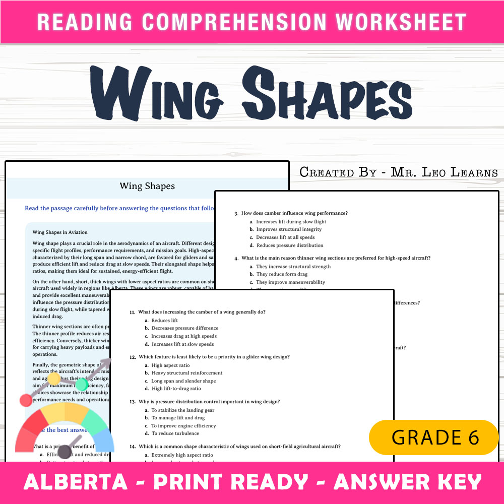 Grade 6 Science worksheet mcq paper worksheet — Grade 6 Science — Wing Shapes Worksheet MCQ Paper PDF + Answer Key — page 1