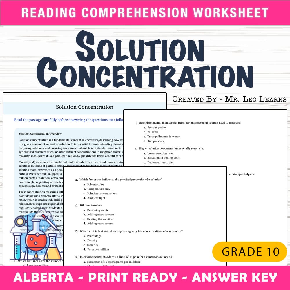 Grade 10 Science worksheet mcq paper worksheet — Grade 10 Science — Worksheet MCQ Paper for Mastering Solution Concentrati…