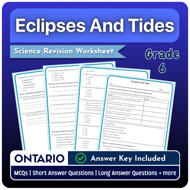 Grade 6 Science – Eclipses and Tides Worksheet (Ontario Standard PDF)