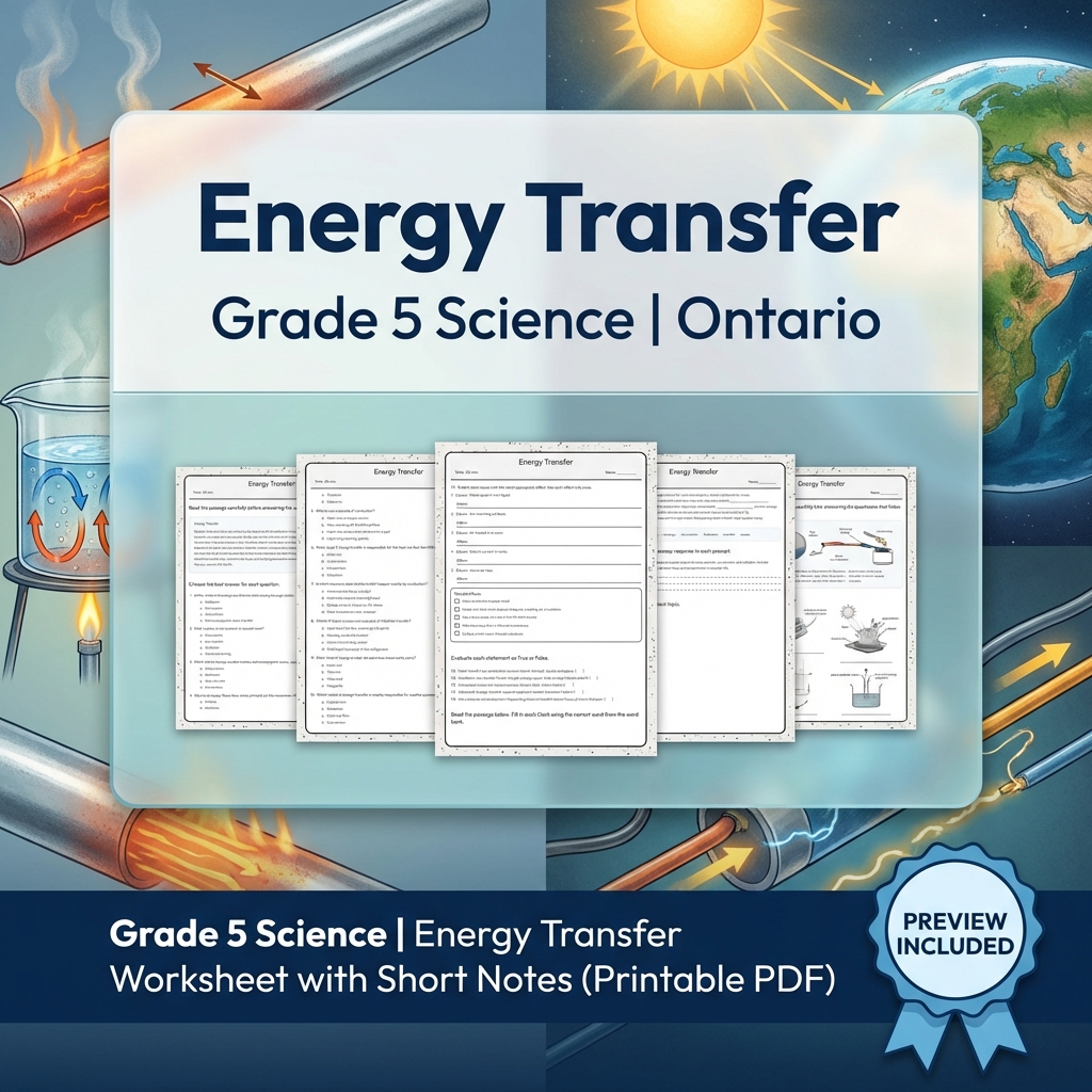 Grade 5 Science Lesson Group | Energy, Circuits, Sustainability & More — included worksheet 1