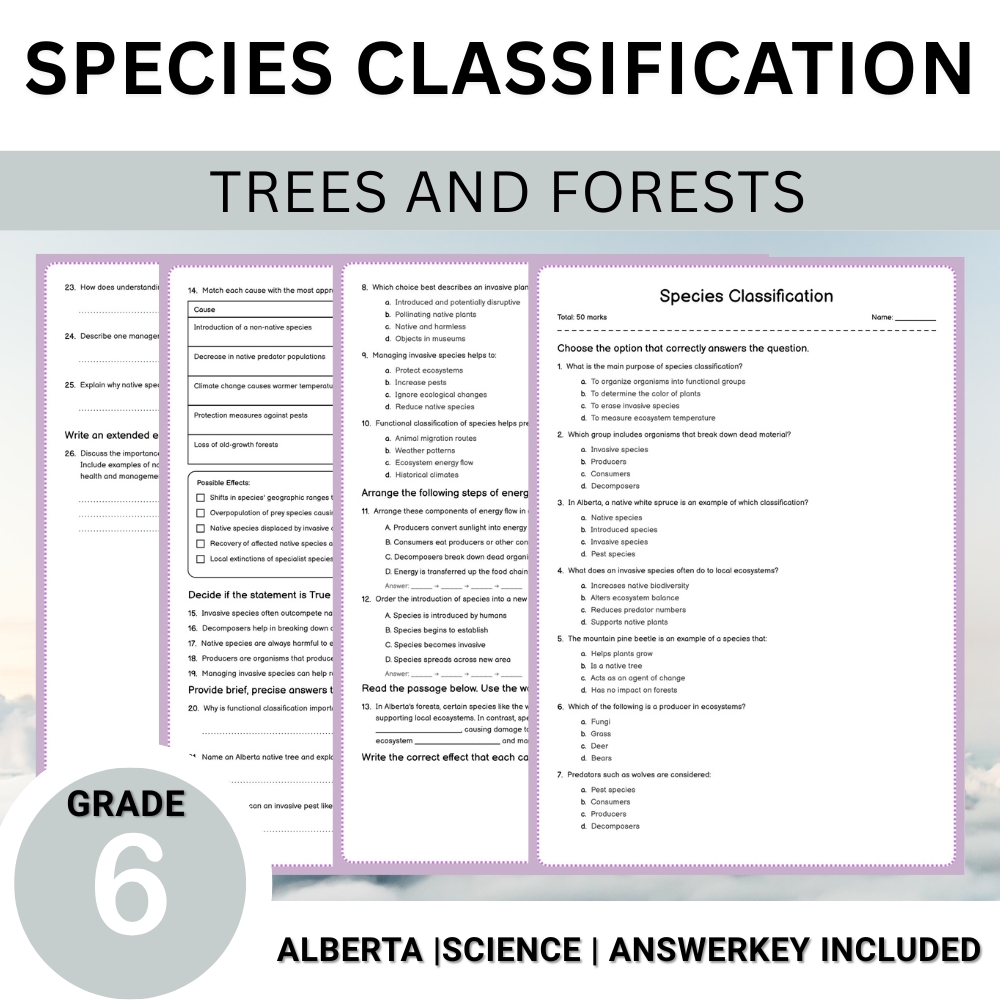 Grade 6 Science | Tree Anatomy, Ecology & Conservation Unit Worksheet Bundle — included worksheet 4