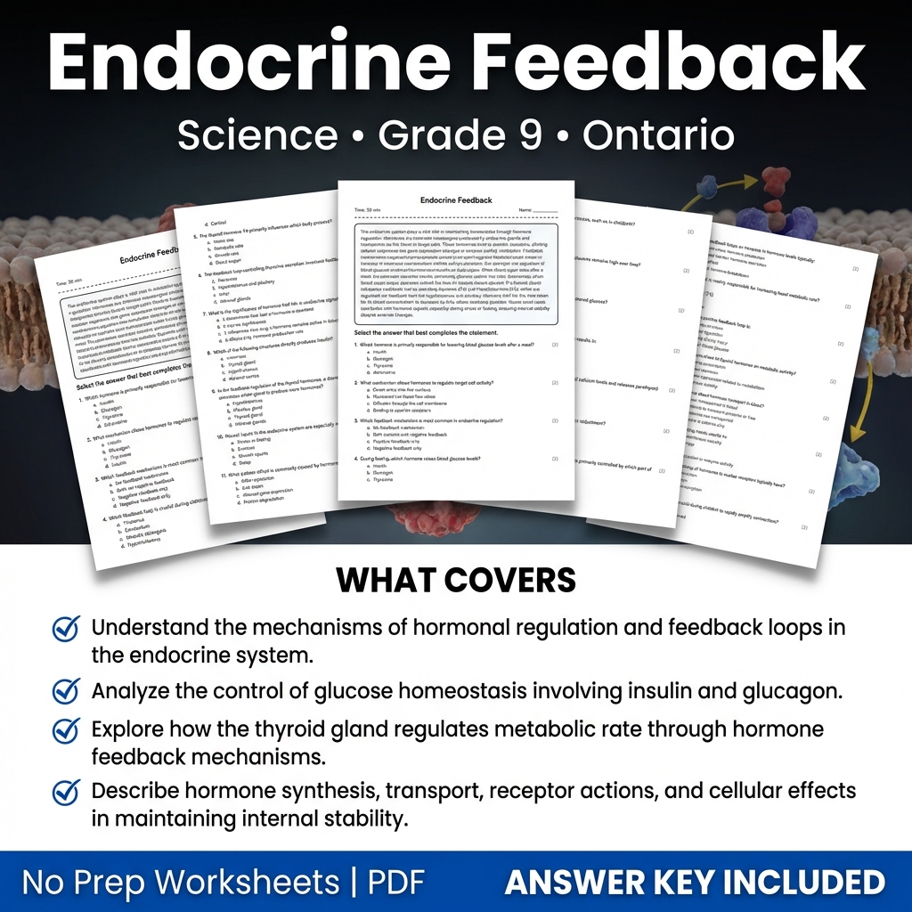 Endocrine Feedback Worksheet for Grade 9 Science | Ontario Standards