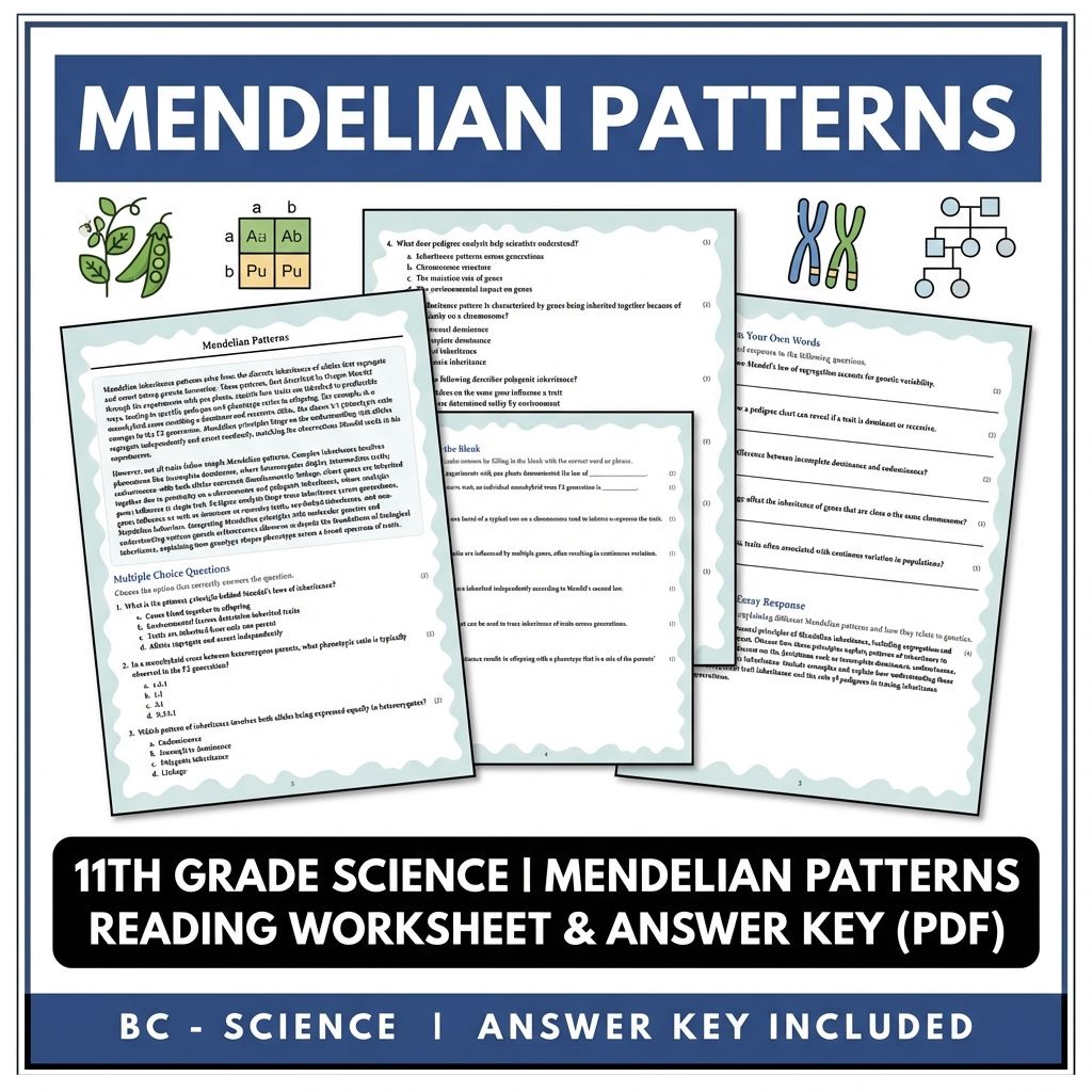 11th Grade Science | Mendelian Patterns Reading Worksheet & Answer Key (PDF)