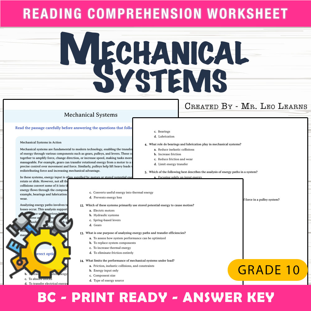 Grade 10 Science worksheet mcq paper worksheet — Grade 10 Science — Mechanical Systems Worksheet MCQ Paper PDF + Answer Ke…