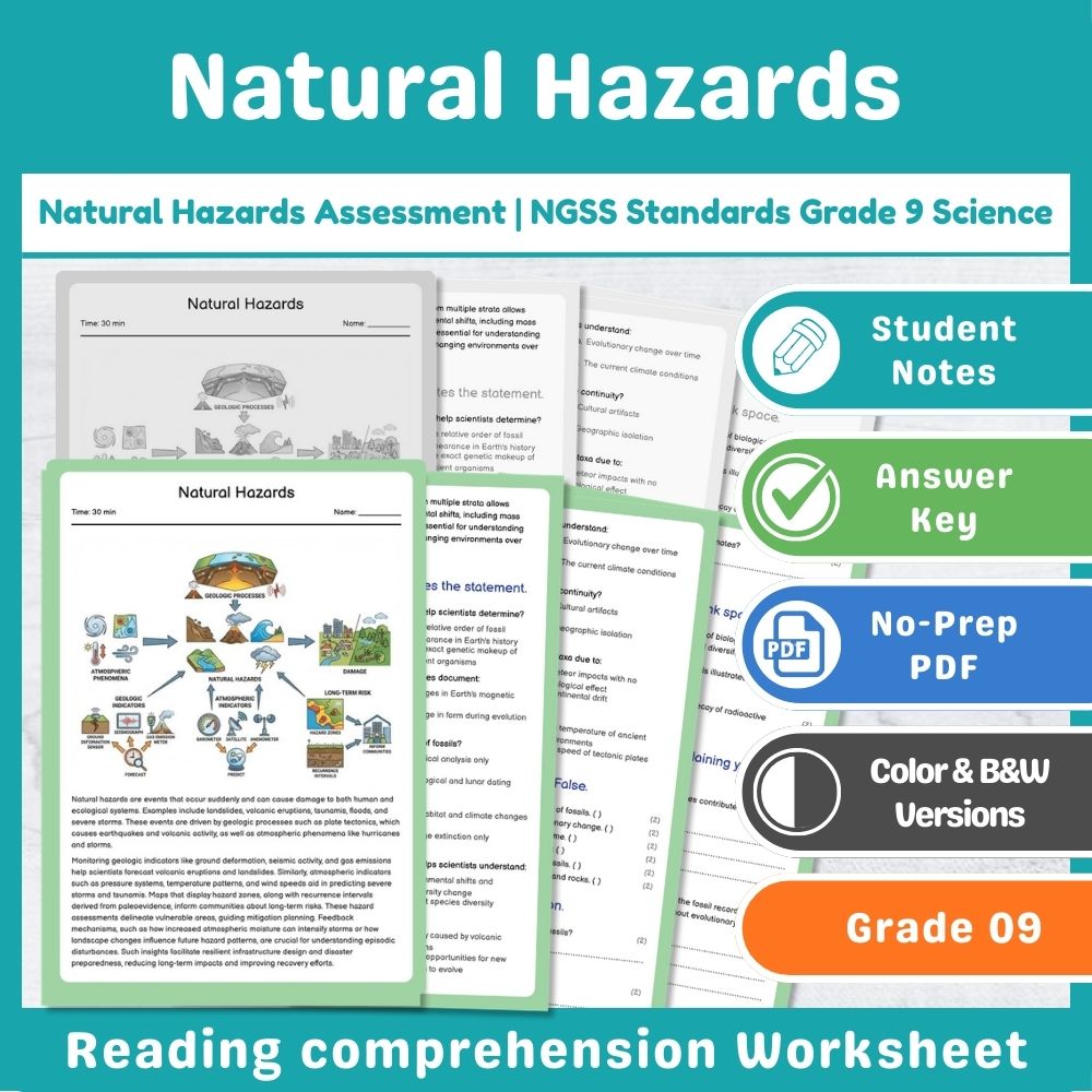Natural Hazards Assessment | NGSS Standards Grade 9 Science