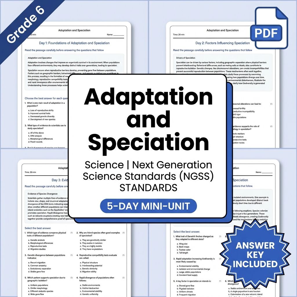 6th Grade Science | Adaptation and Speciation Daily Worksheet (PDF + Answer Key)