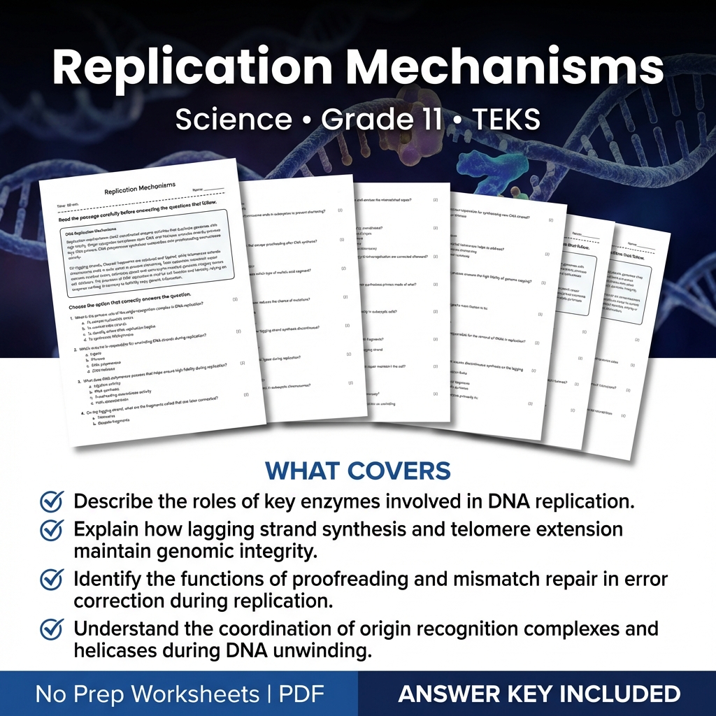 Grade 11 Science Worksheet on Replication Mechanisms TEKS aligned